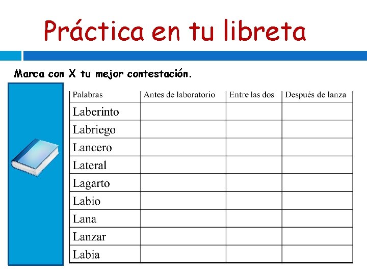 Práctica en tu libreta Marca con X tu mejor contestación. 