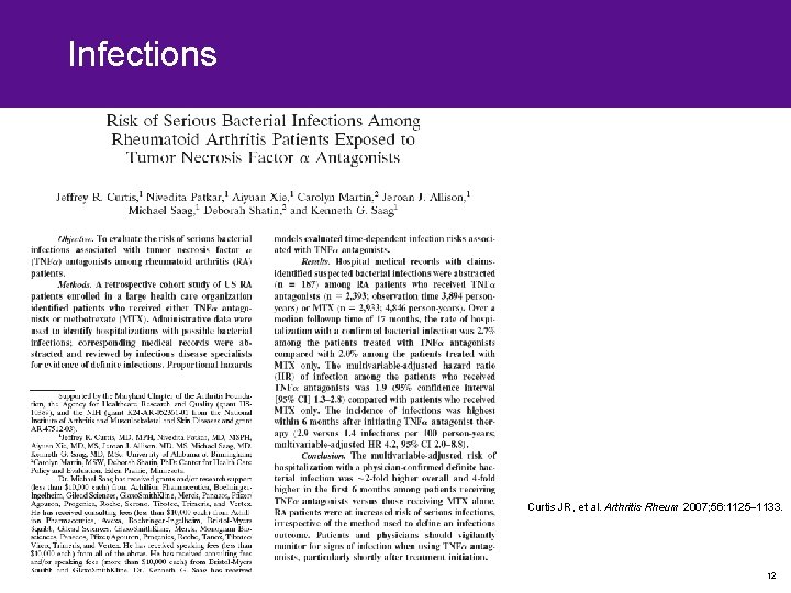 Infections Curtis JR, et al. Arthritis Rheum 2007; 56: 1125– 1133. 12 