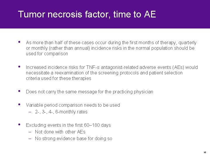 Tumor necrosis factor, time to AE • As more than half of these cases Tumor necrosis factor, time to AE • As more than half of these cases