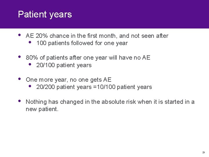 Patient years • AE 20% chance in the first month, and not seen after