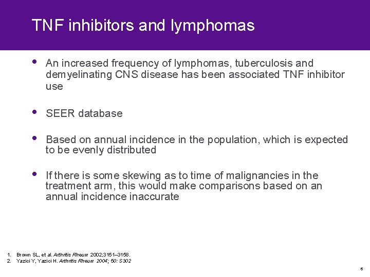 TNF inhibitors and lymphomas • An increased frequency of lymphomas, tuberculosis and demyelinating CNS