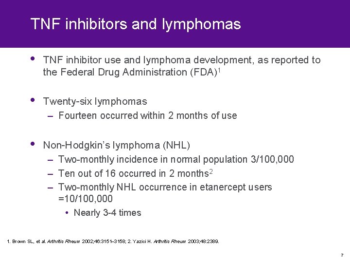 TNF inhibitors and lymphomas • TNF inhibitor use and lymphoma development, as reported to