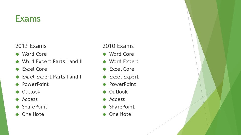Exams 2013 Exams Word Core Word Expert Parts I and II Excel Core Excel Exams 2013 Exams Word Core Word Expert Parts I and II Excel Core Excel