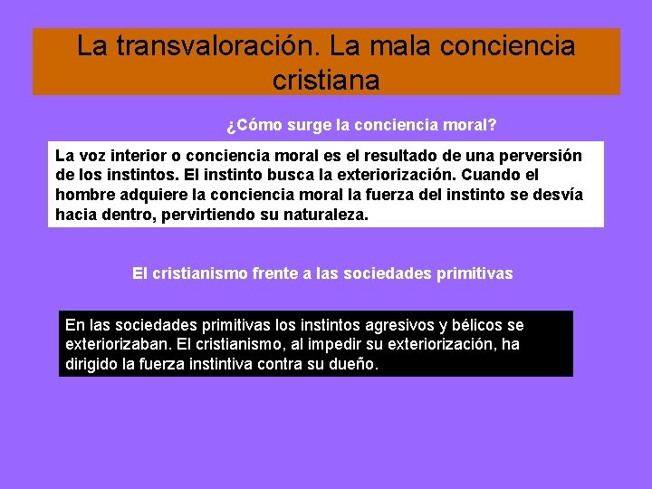 La transvaloración. La mala conciencia cristiana ¿Cómo surge la conciencia moral? La voz interior