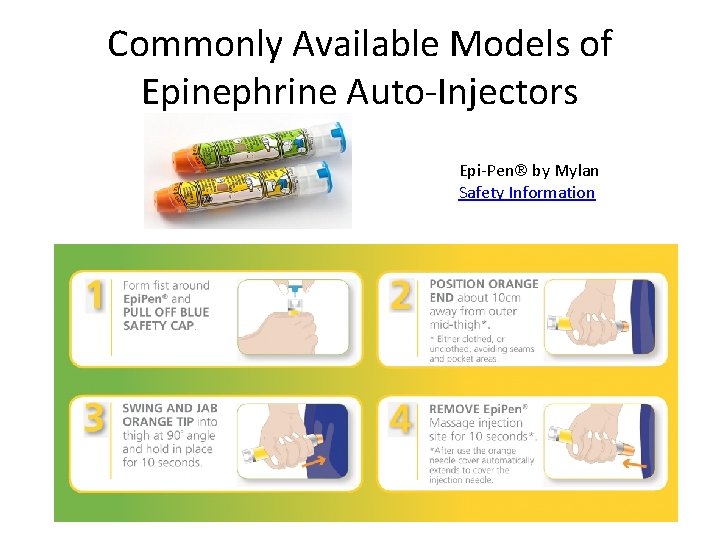 Commonly Available Models of Epinephrine Auto-Injectors Epi-Pen by Mylan Safety Information 