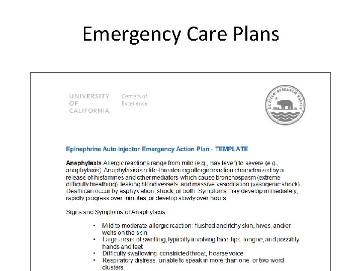 Emergency Care Plans 