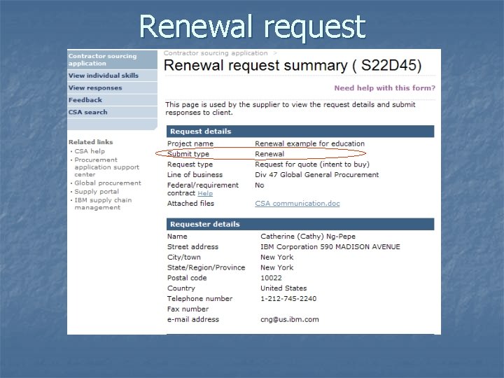 Renewal request 