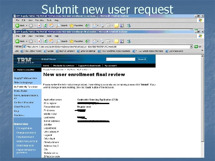 Submit new user request 
