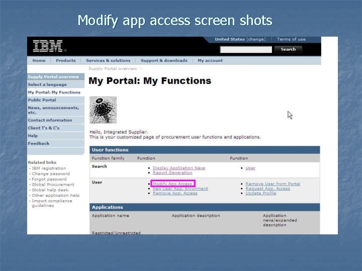 Modify app access screen shots 