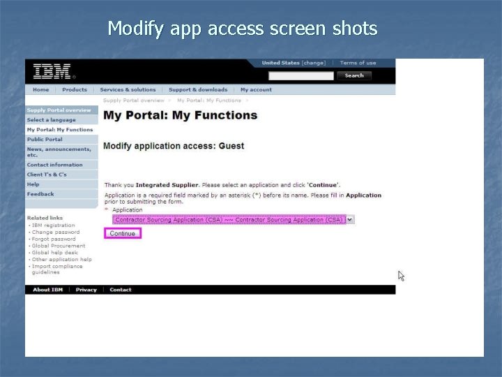 Modify app access screen shots 