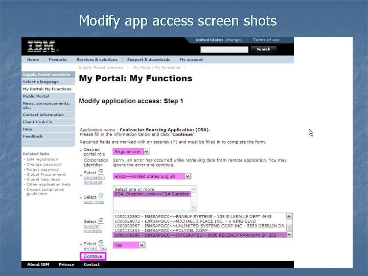 Modify app access screen shots 