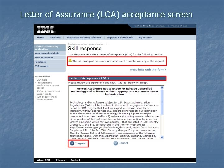 Letter of Assurance (LOA) acceptance screen 