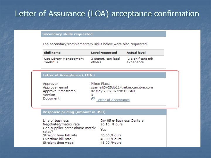 Letter of Assurance (LOA) acceptance confirmation 