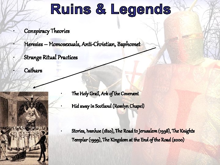  • Conspiracy Theories • Heresies – Homosexuals, Anti-Christian, Baphomet • Strange Ritual Practices