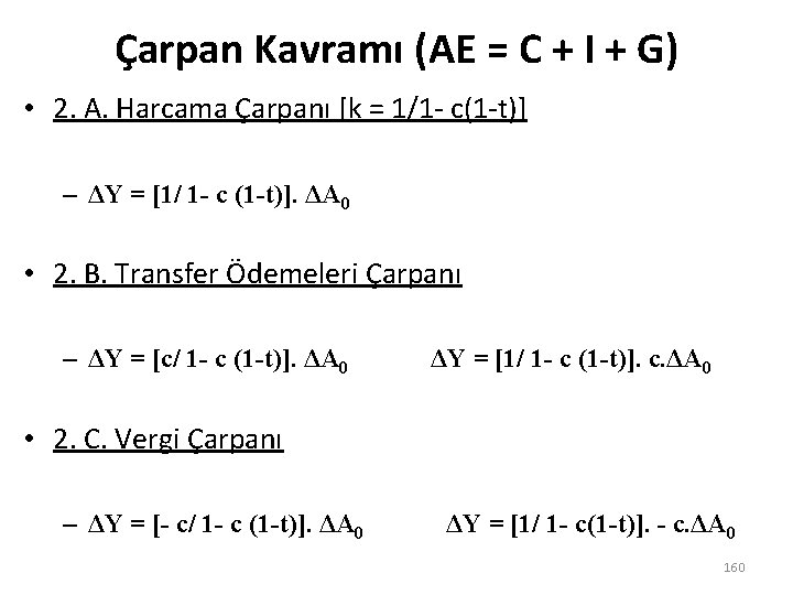 Çarpan Kavramı (AE = C + I + G) • 2. A. Harcama Çarpanı