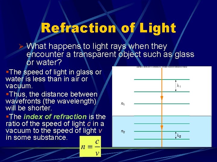 Refraction of Light Ø What happens to light rays when they encounter a transparent Refraction of Light Ø What happens to light rays when they encounter a transparent