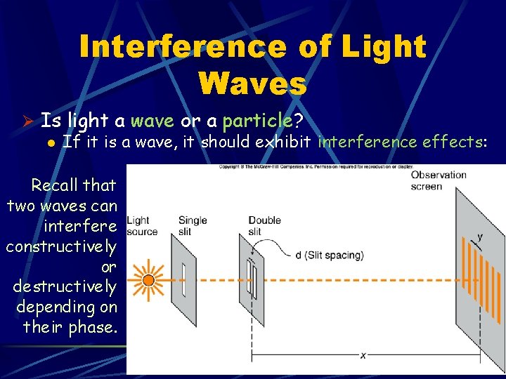 Interference of Light Waves Ø Is light a wave or a particle? l If Interference of Light Waves Ø Is light a wave or a particle? l If