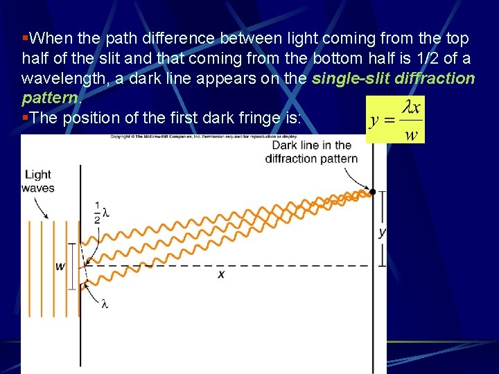 §When the path difference between light coming from the top half of the slit §When the path difference between light coming from the top half of the slit