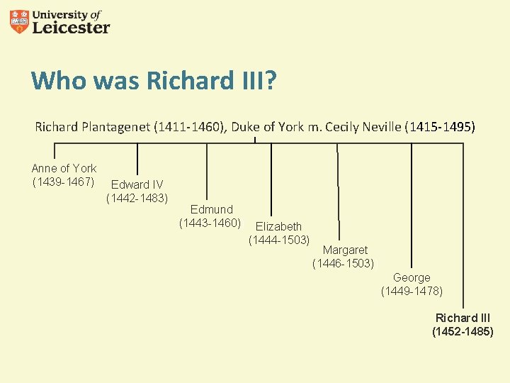 Who was Richard III? Richard Plantagenet (1411 -1460), Duke of York m. Cecily Neville