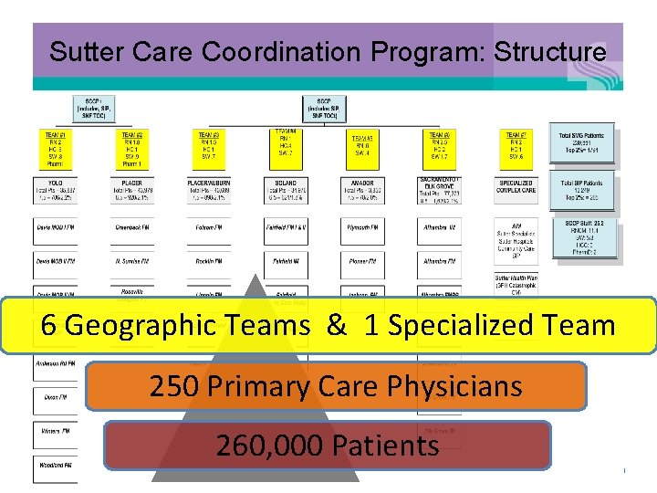 Sutter Care Coordination Program: Structure 6 Geographic Teams & 1 Specialized Team 250 Primary
