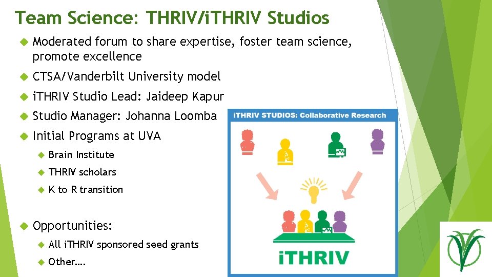 Team Science: THRIV/i. THRIV Studios Moderated forum to share expertise, foster team science, promote