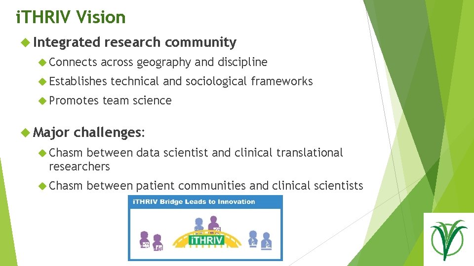 i. THRIV Vision Integrated Connects research community across geography and discipline Establishes Promotes Major