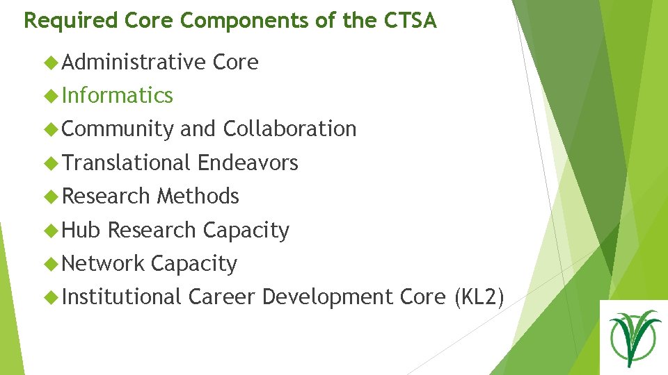 Required Core Components of the CTSA Administrative Core Informatics Community and Collaboration Translational Research