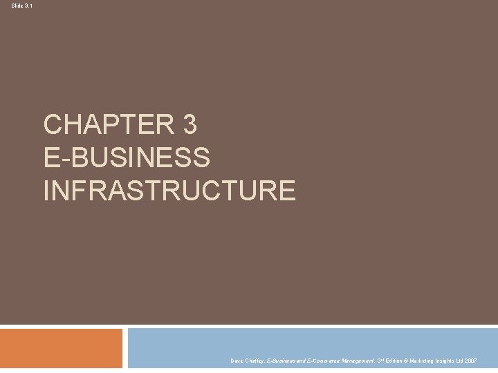 Slide 3. 1 CHAPTER 3 E-BUSINESS INFRASTRUCTURE Dave Chaffey, E-Business and E-Commerce Management, 3