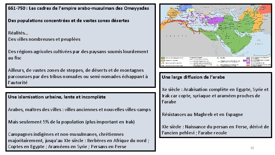 661 -750 : Les cadres de l’empire arabo-musulman des Omeyyades Des populations concentrées et