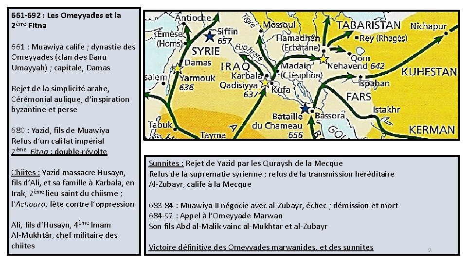 661 -692 : Les Omeyyades et la 2ème Fitna 661 : Muawiya calife ;