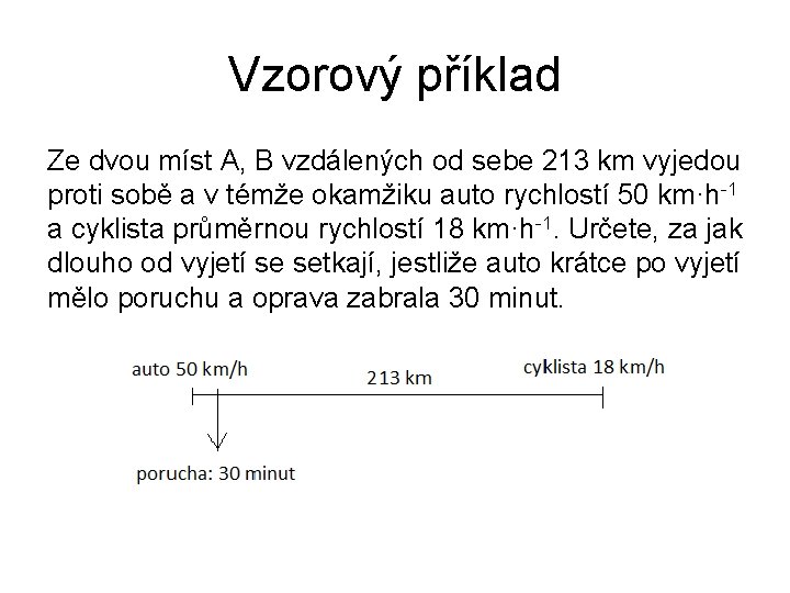 Vzorový příklad Ze dvou míst A, B vzdálených od sebe 213 km vyjedou proti