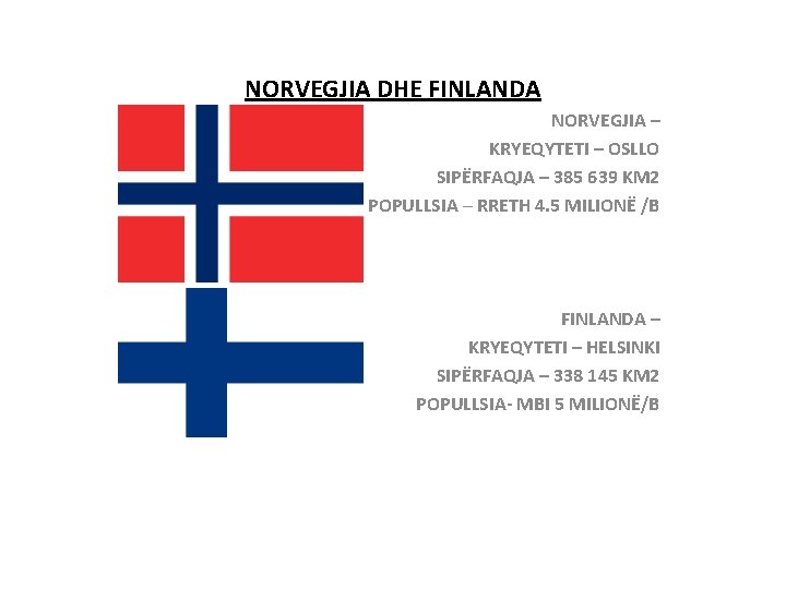 NORVEGJIA DHE FINLANDA NORVEGJIA – KRYEQYTETI – OSLLO SIPËRFAQJA – 385 639 KM 2