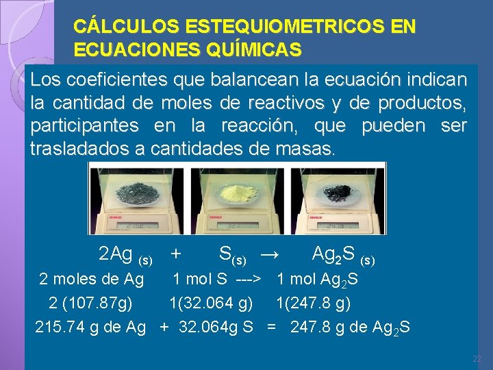 CÁLCULOS ESTEQUIOMETRICOS EN ECUACIONES QUÍMICAS Los coeficientes que balancean la ecuación indican la cantidad