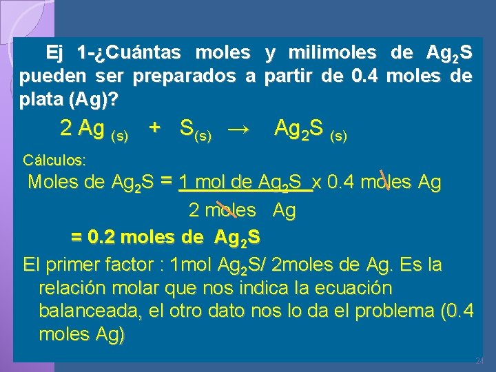 Ej 1 -¿Cuántas moles y milimoles de Ag 2 S pueden ser preparados a