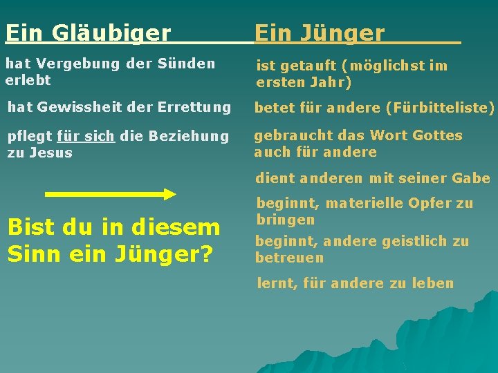 Ein Gläubiger Ein Jünger hat Vergebung der Sünden erlebt ist getauft (möglichst im ersten