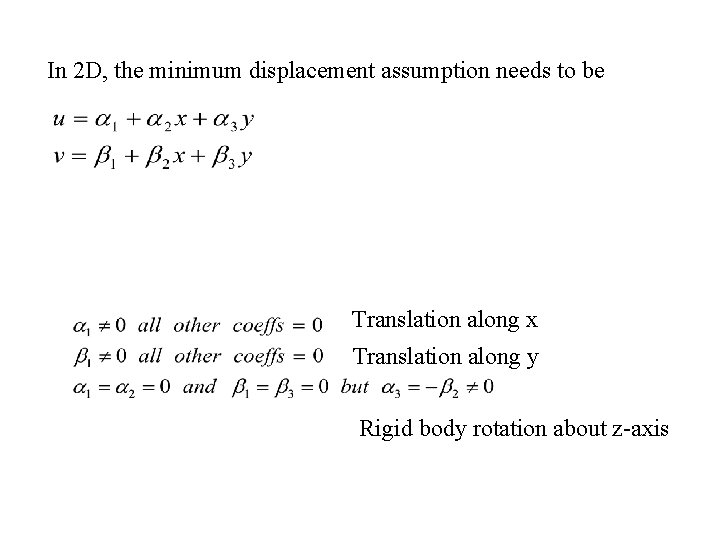 In 2 D, the minimum displacement assumption needs to be Translation along x Translation