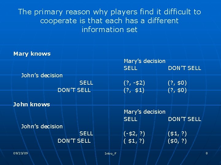The primary reason why players find it difficult to cooperate is that each has