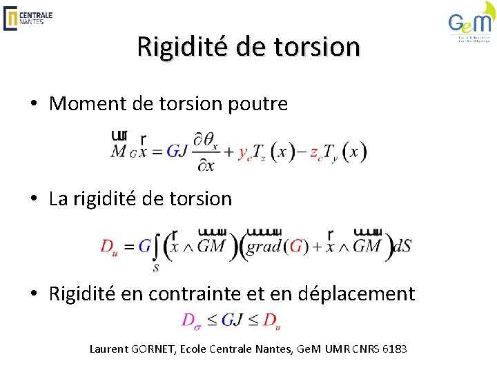 Rigidité de torsion • Moment de torsion poutre • La rigidité de torsion •