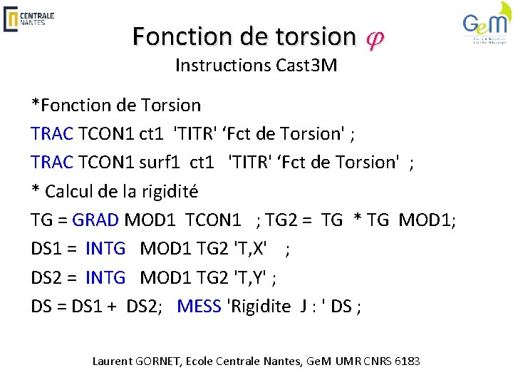 Fonction de torsion j Instructions Cast 3 M *Fonction de Torsion TRAC TCON 1