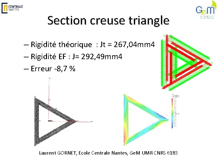 Section creuse triangle – Rigidité théorique : Jt = 267, 04 mm 4 –