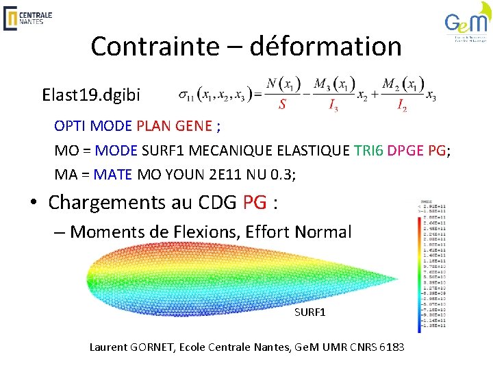 Contrainte – déformation Elast 19. dgibi OPTI MODE PLAN GENE ; MO = MODE