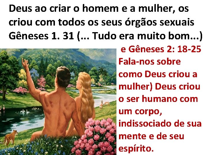 Deus ao criar o homem e a mulher, os criou com todos os seus Deus ao criar o homem e a mulher, os criou com todos os seus