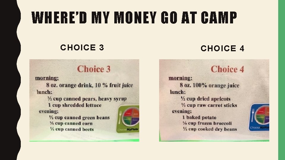 WHERE’D MY MONEY GO AT CAMP CHOICE 3 CHOICE 4 