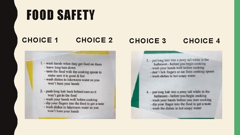 FOOD SAFETY CHOICE 1 CHOICE 2 CHOICE 3 CHOICE 4 