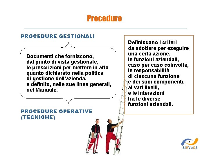 Procedure PROCEDURE GESTIONALI Documenti che forniscono, dal punto di vista gestionale, le prescrizioni per