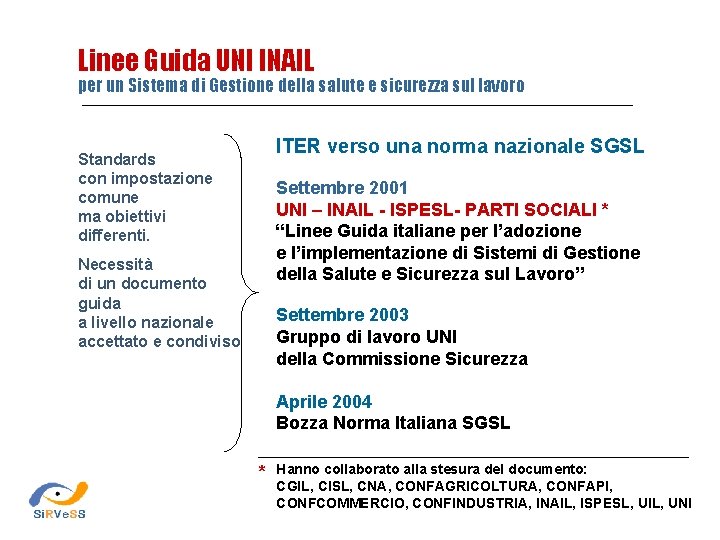 Linee Guida UNI INAIL per un Sistema di Gestione della salute e sicurezza sul