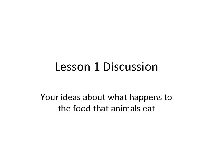 Lesson 1 Discussion Your ideas about what happens to the food that animals eat