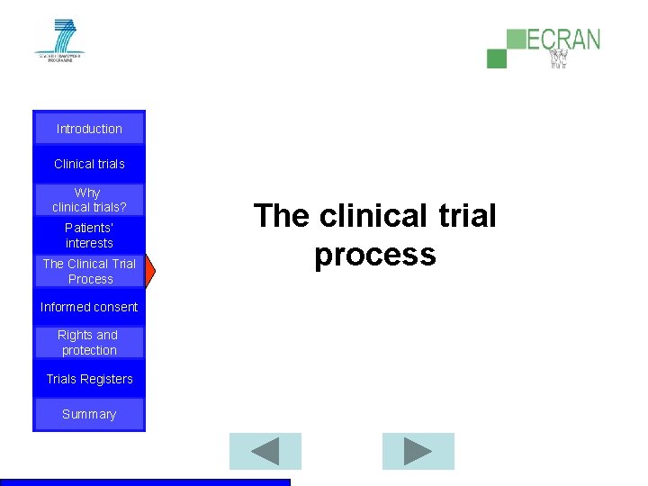 Introduction Clinical trials Why clinical trials? Patients‘ interests The Clinical Trial Process Informed consent