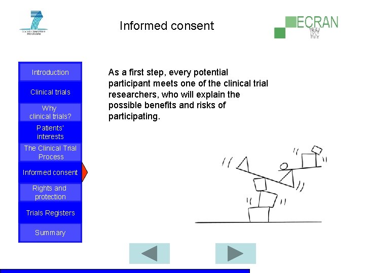 Informed consent Introduction Clinical trials Why clinical trials? Patients‘ interests The Clinical Trial Process