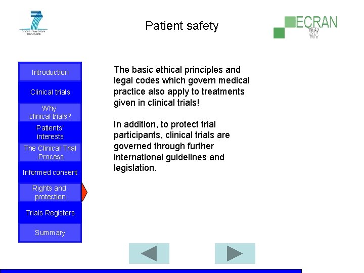 Patient safety Introduction Clinical trials Why clinical trials? Patients‘ interests The Clinical Trial Process